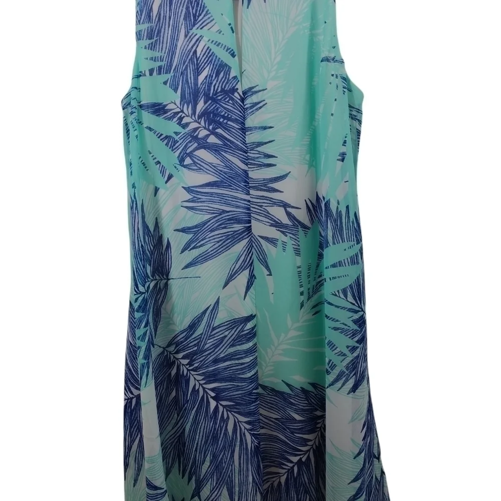 Calvin Klein Sleeveless Trapeze Dress Blue Palm Print Sz 4 - Picture 3 of 15